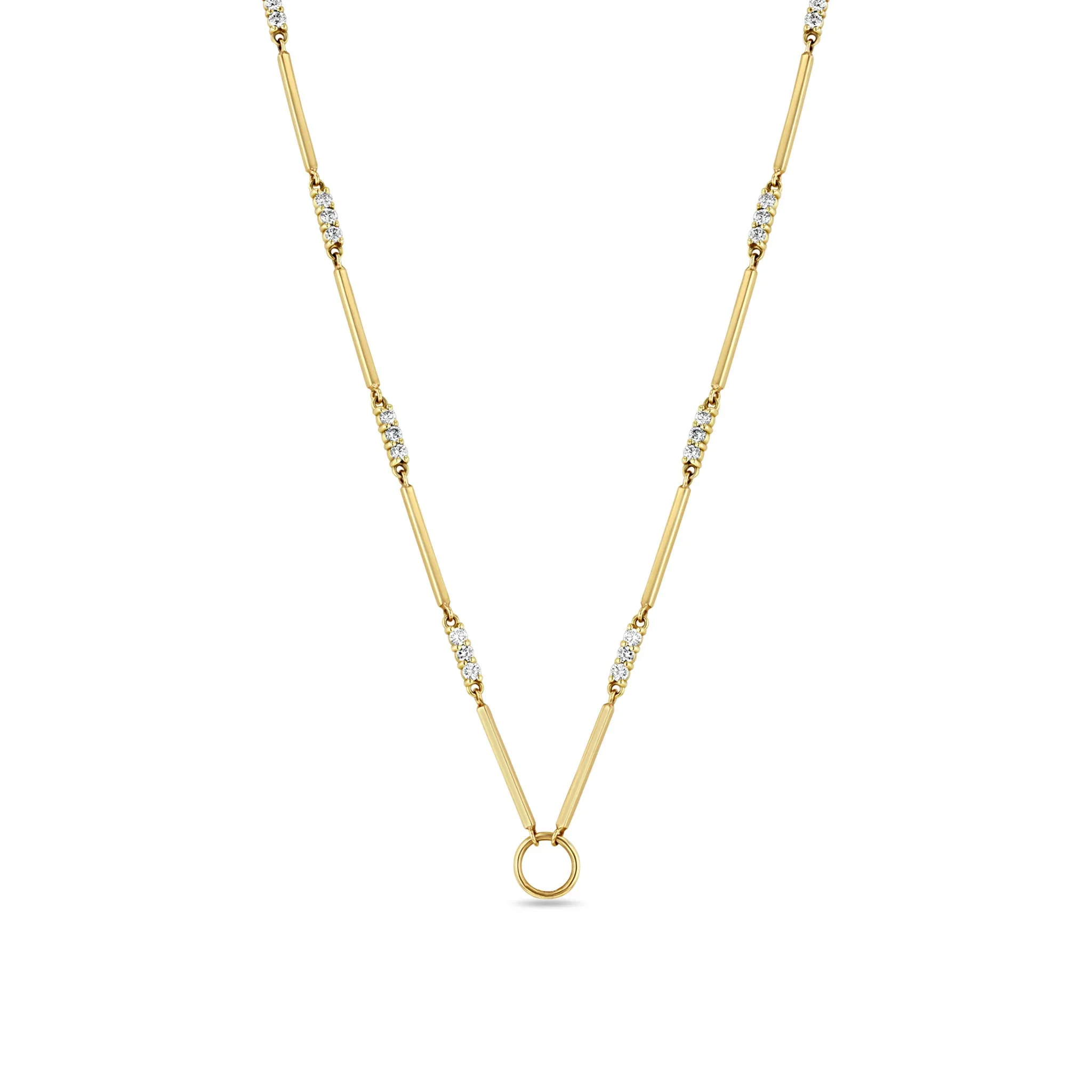 14k Mixed Gold & Diamond Bar Circle Necklace
