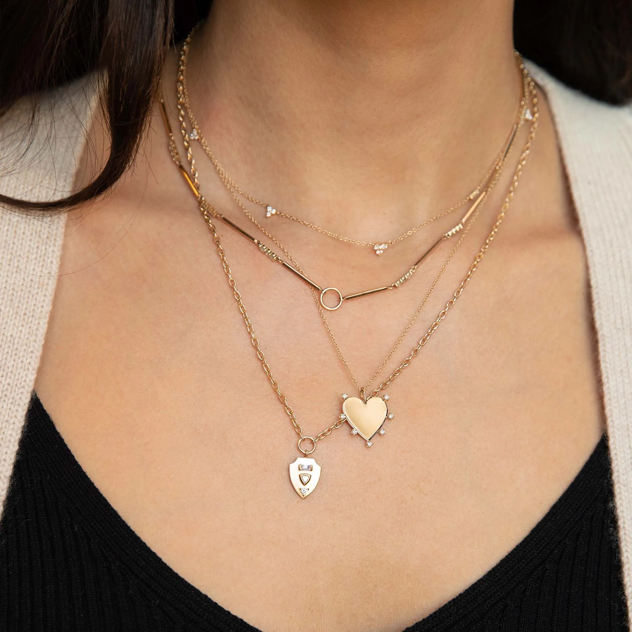 14k Mixed Gold & Diamond Bar Circle Necklace