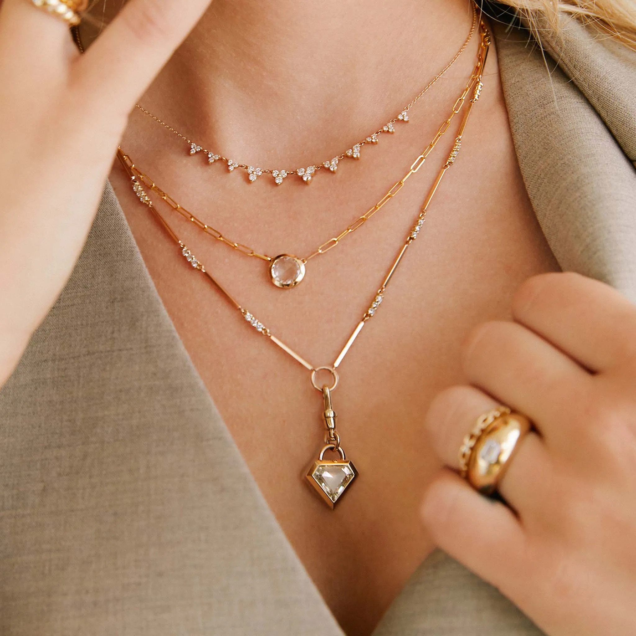 14k Mixed Gold & Diamond Bar Circle Necklace