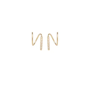 14k Pavé Diamond Bar Spiral Hoops