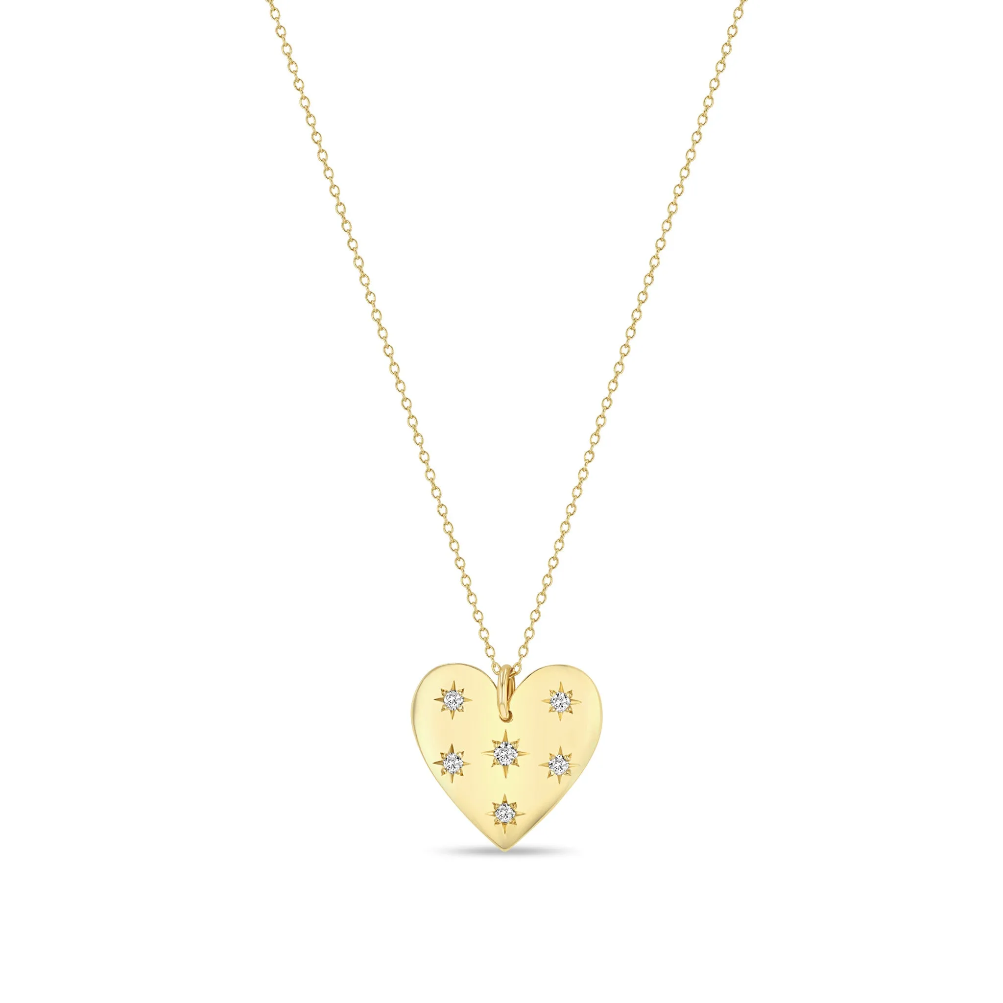 14k Scattered Star Set Diamonds Aura Heart Necklace
