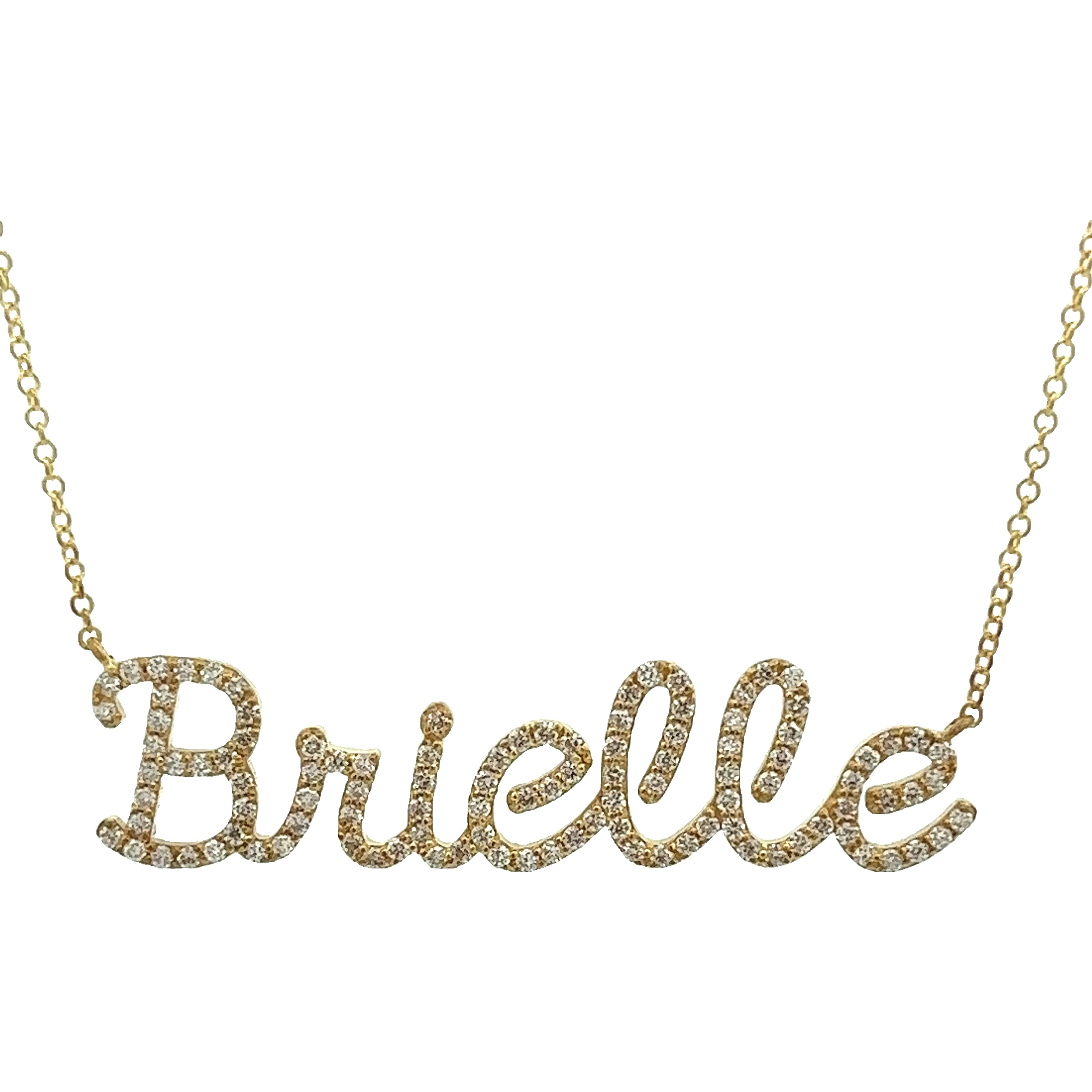 14k Yellow Gold Custom Diamond Modern Script Necklace