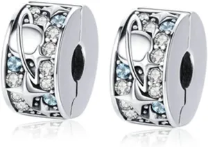 2pc Clip Spacer Charm Bracelets for Women 925 Sterling Silver Blue White Crystal Charm Clip Lock Spacer Stopper Charm Bead for Bracelet (A-2pc) (A-2pc)