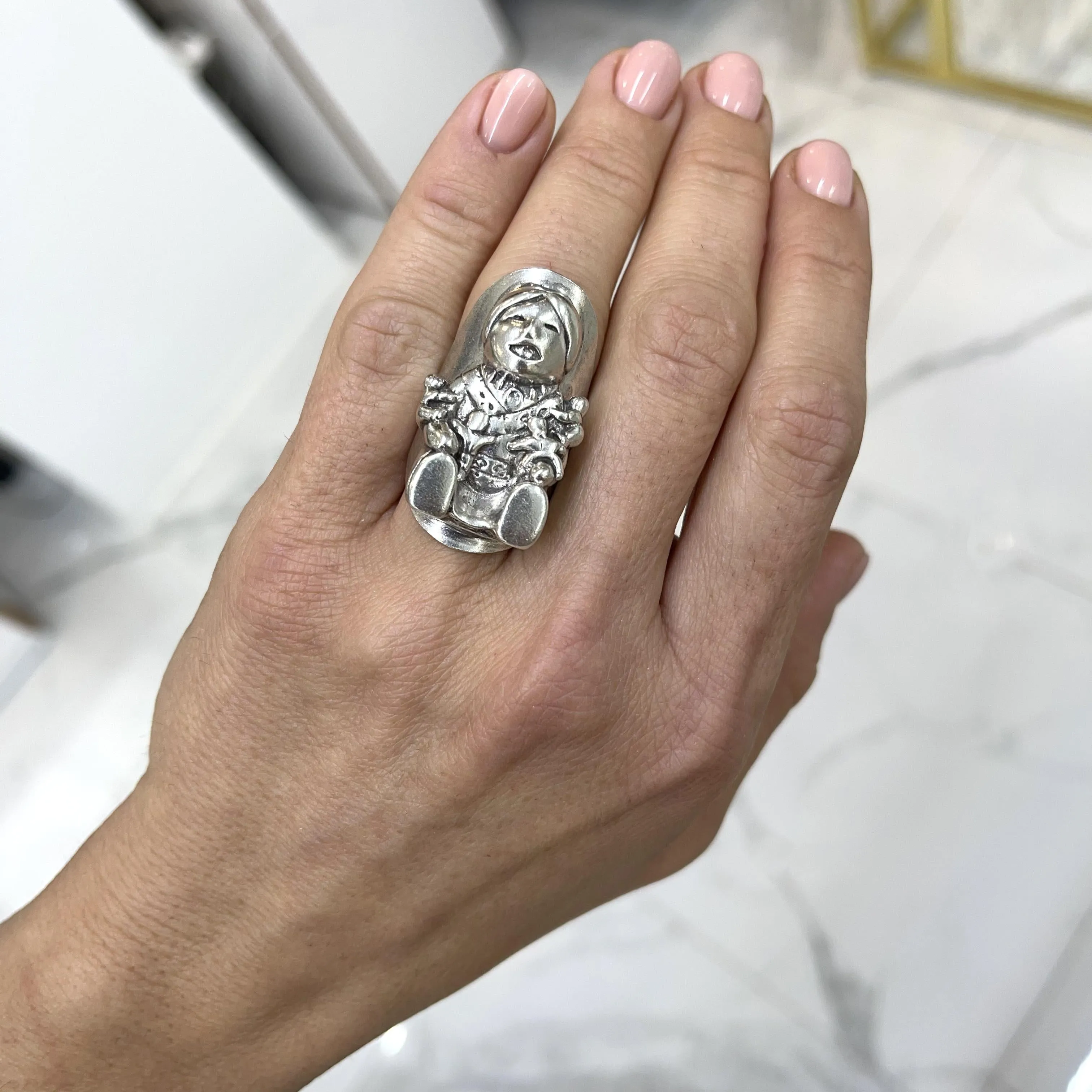 925 Sterling Silver Kachina Doll Native American Southwestern Cocktail Ring