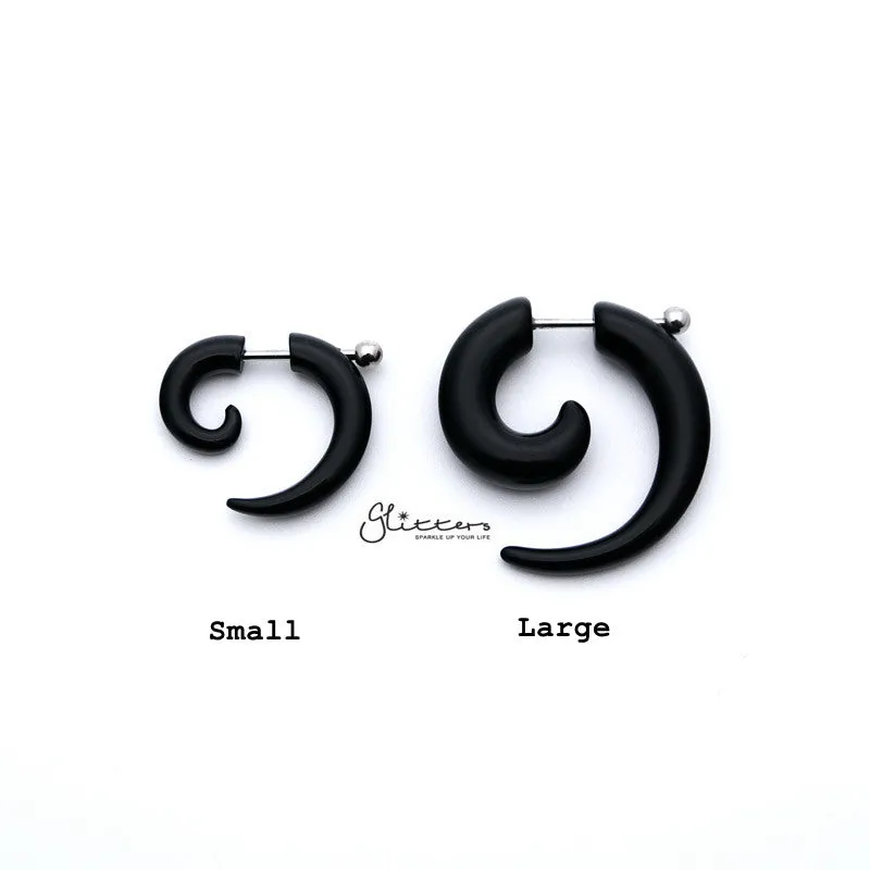 Black Acrylic Fake Spiral Ear Taper with Surgical Steel Bar