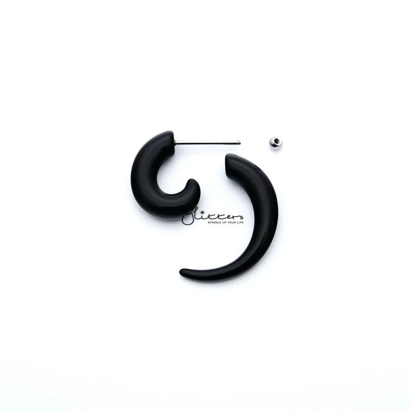 Black Acrylic Fake Spiral Ear Taper with Surgical Steel Bar