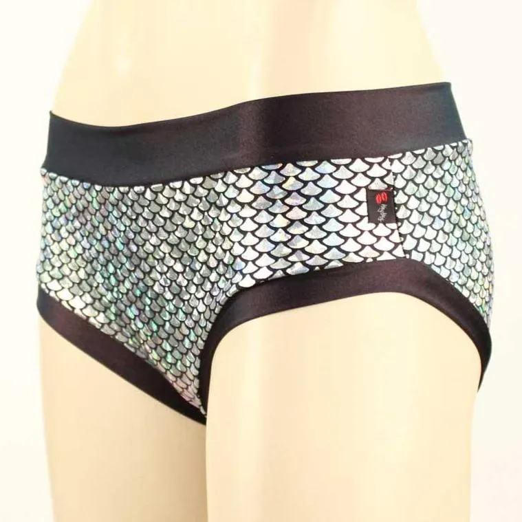 Booty Short- Silver Mermaid with Black Bands