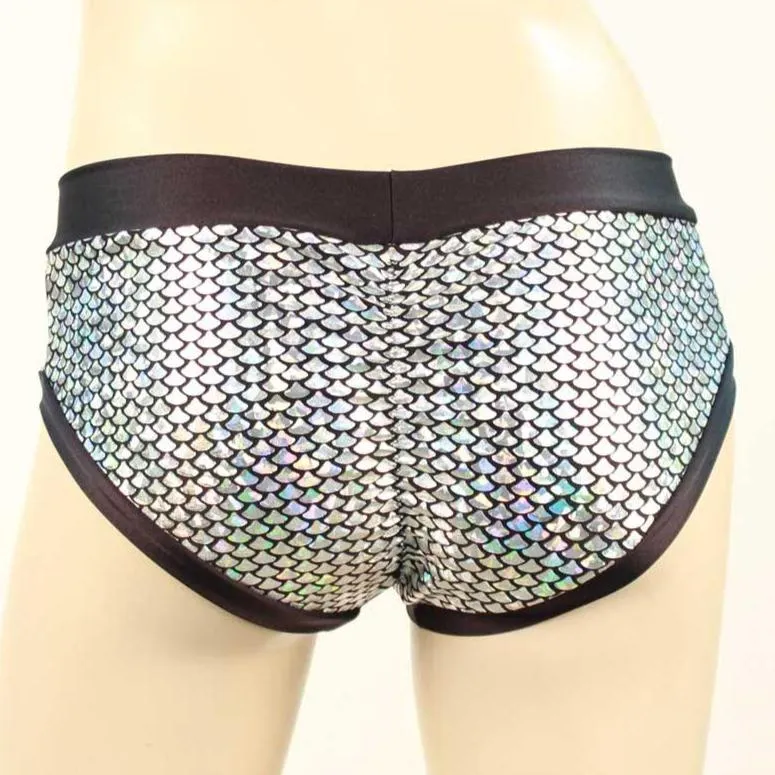 Booty Short- Silver Mermaid with Black Bands