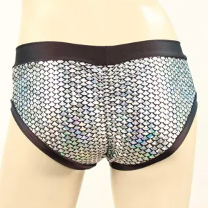 Booty Short- Silver Mermaid with Black Bands