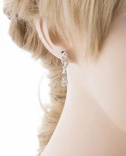 Bridal Wedding Jewelry Set Crystal Rhinestone Simple Teardrop Necklace Silver