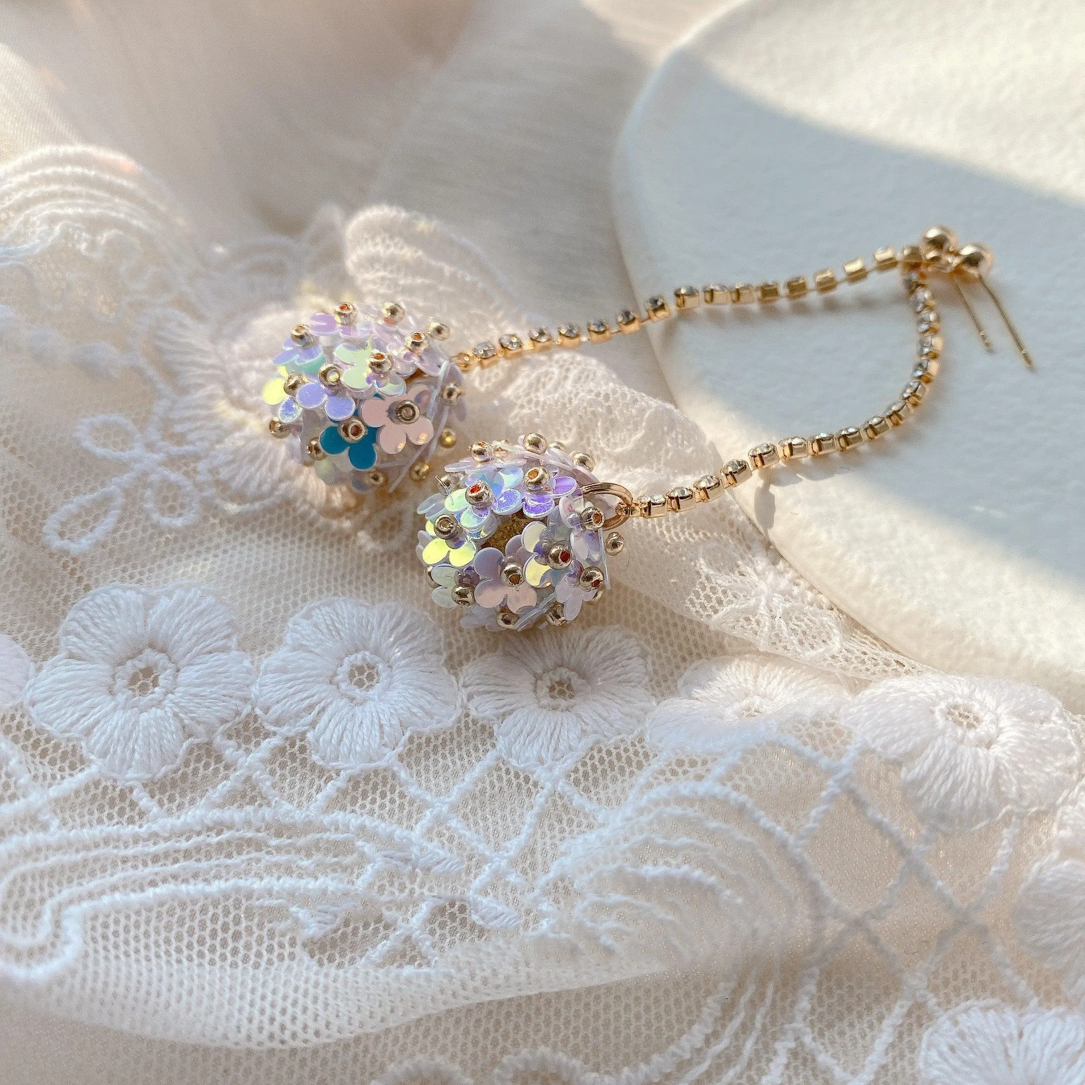 Colorful Blue Flower Ball Earrings