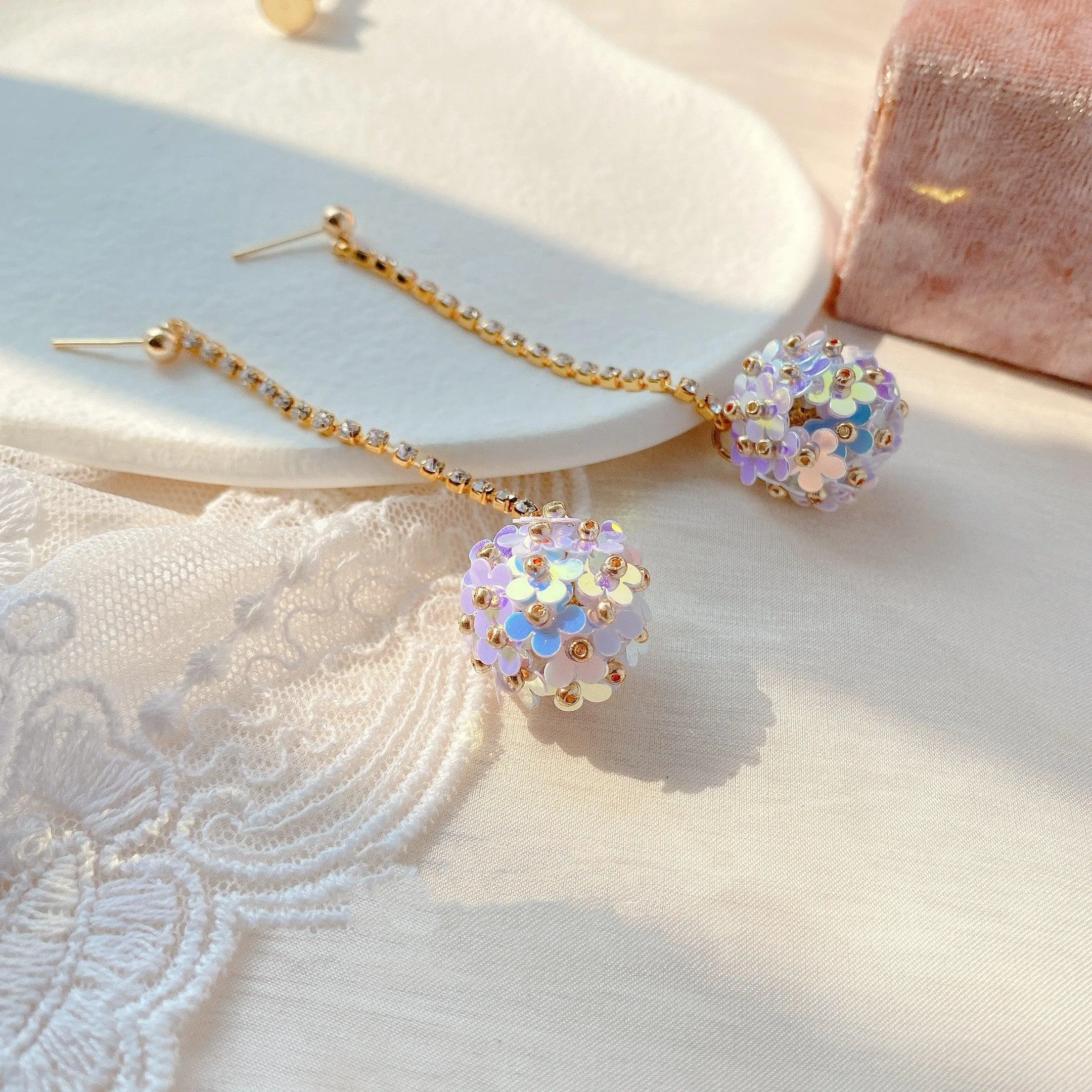Colorful Blue Flower Ball Earrings