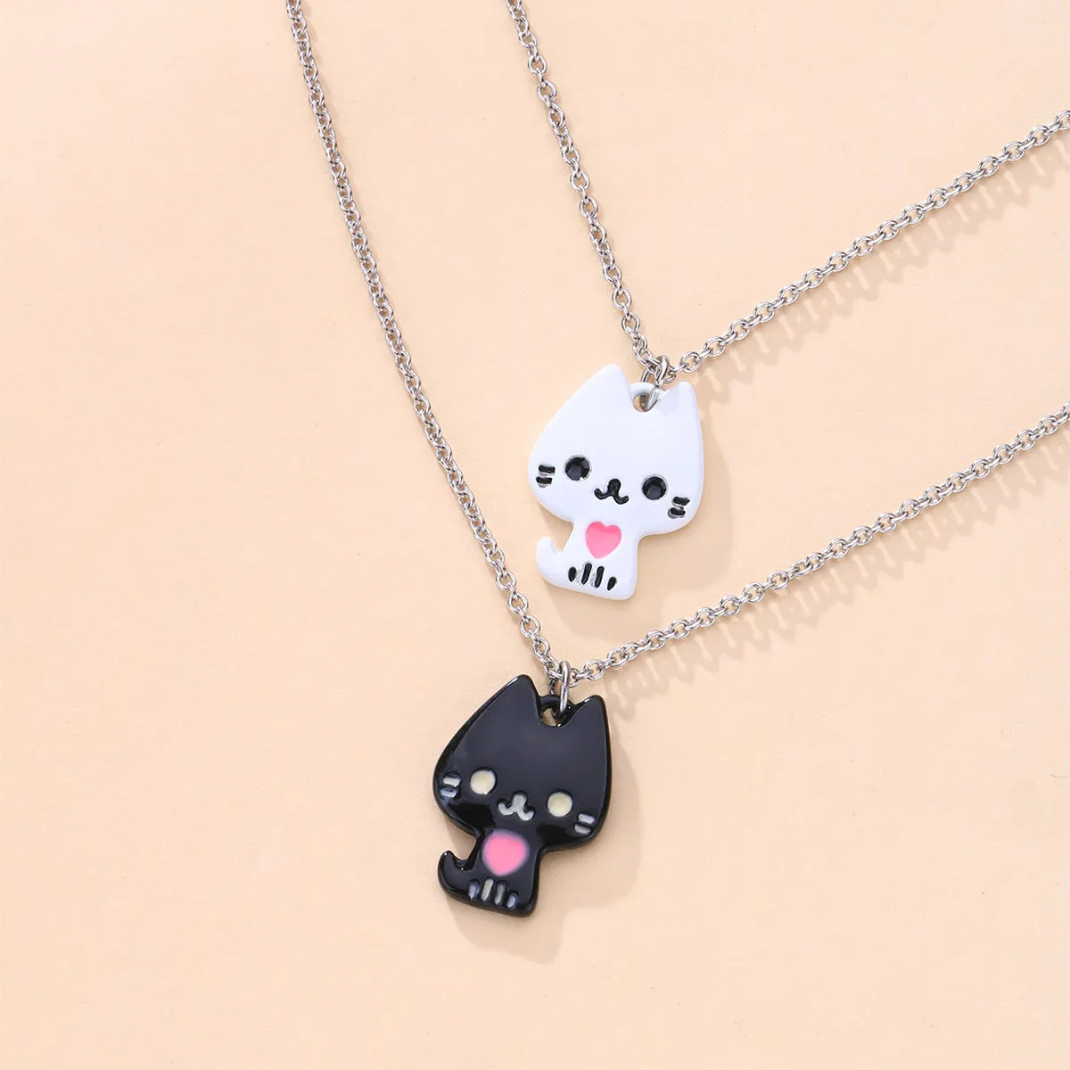 Custom Engraved Cats Necklaces Set for Couples