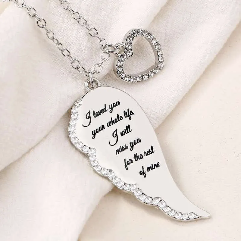 Delysia King Women&#39;s Angel Wings Love Pendant Trendy Metal Crystal Inlay Printing Hollowed Out Heart Necklace
