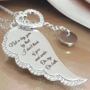 Delysia King Women&#39;s Angel Wings Love Pendant Trendy Metal Crystal Inlay Printing Hollowed Out Heart Necklace