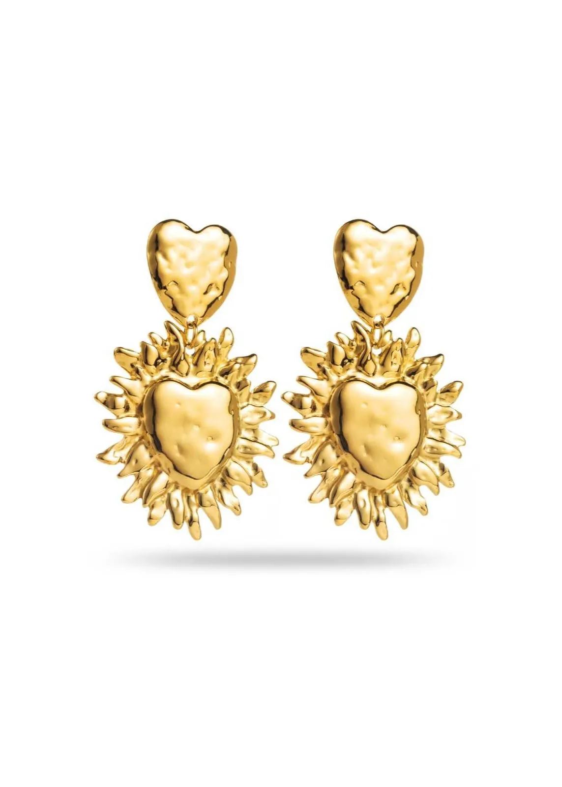 Double Heart Hammered Earrings