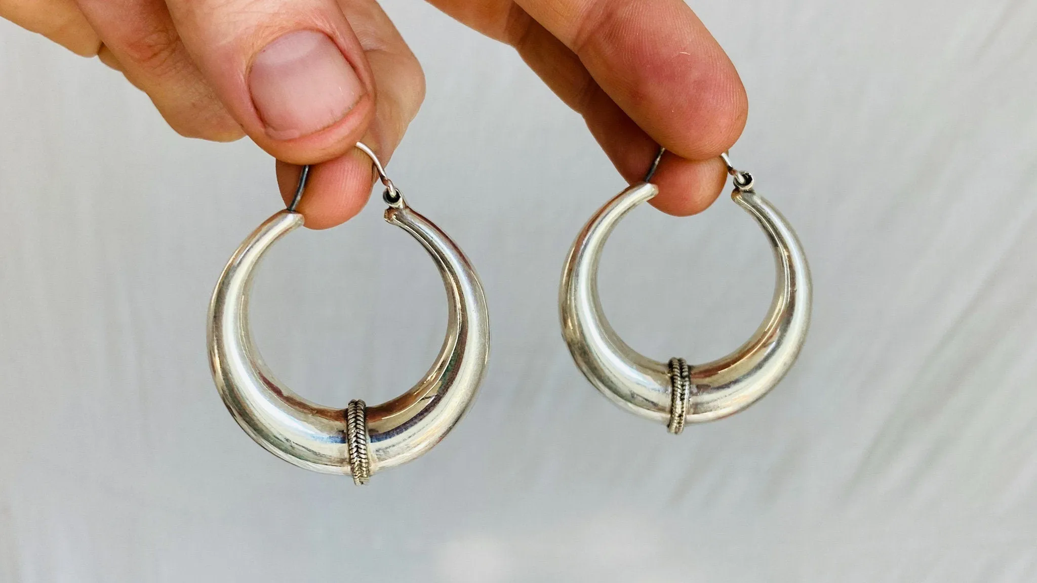 Elegant Hoop Earrings. Wide. Sterling Silver. India