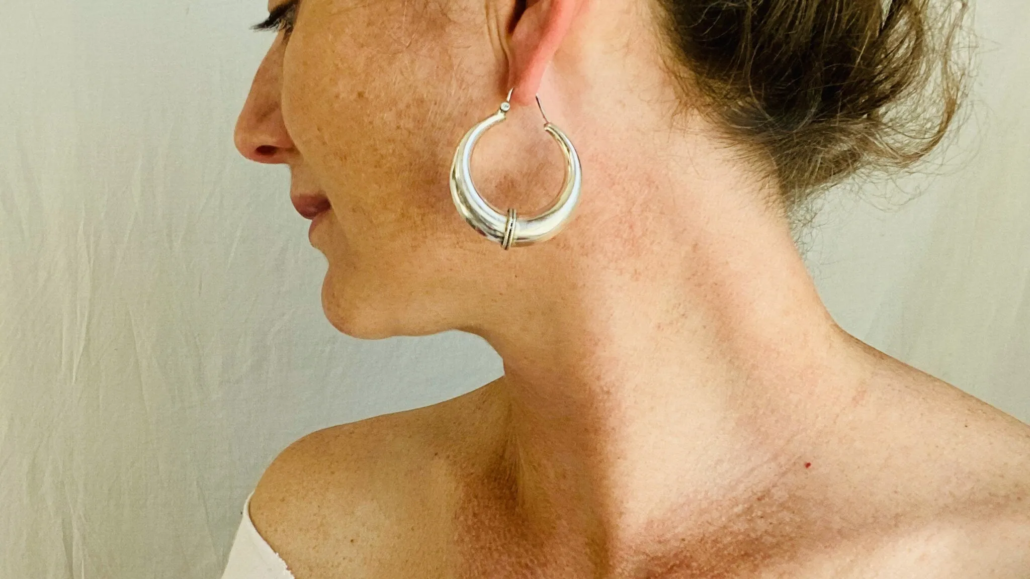Elegant Hoop Earrings. Wide. Sterling Silver. India