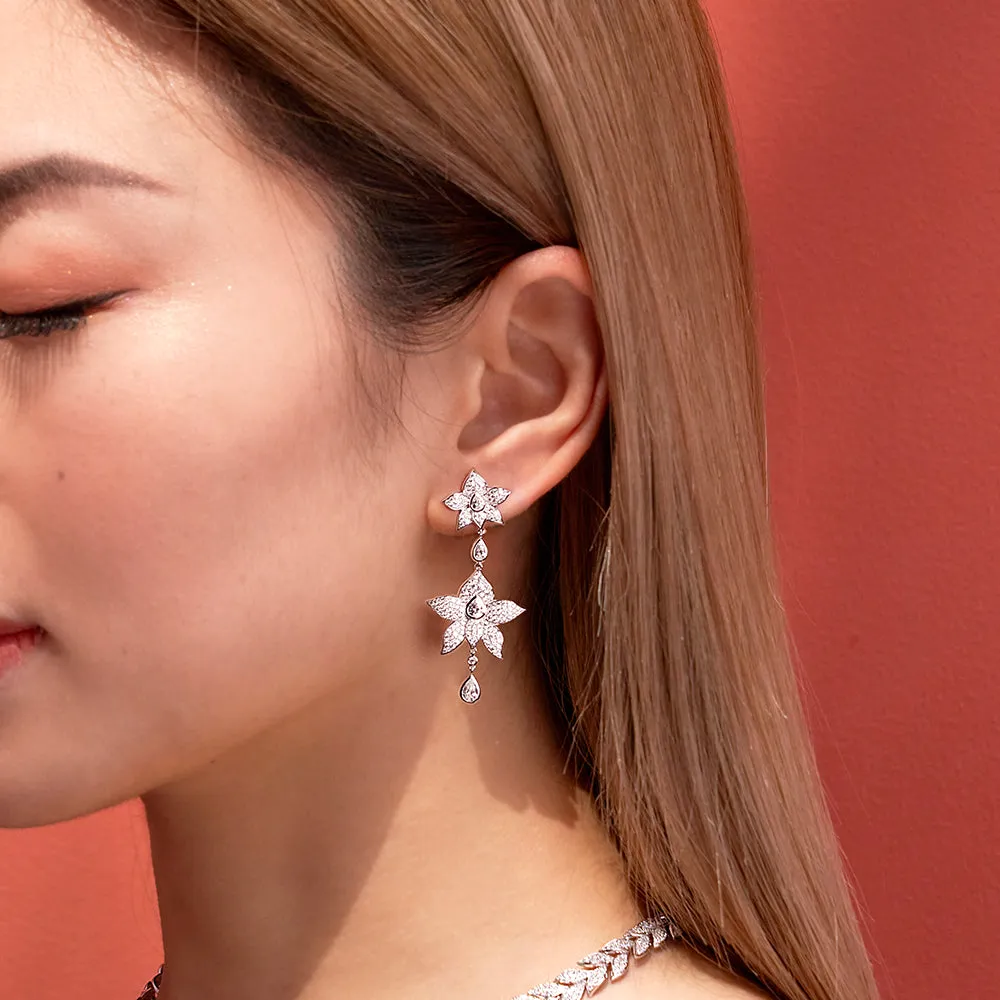 Flowers Drop Earrings - silver