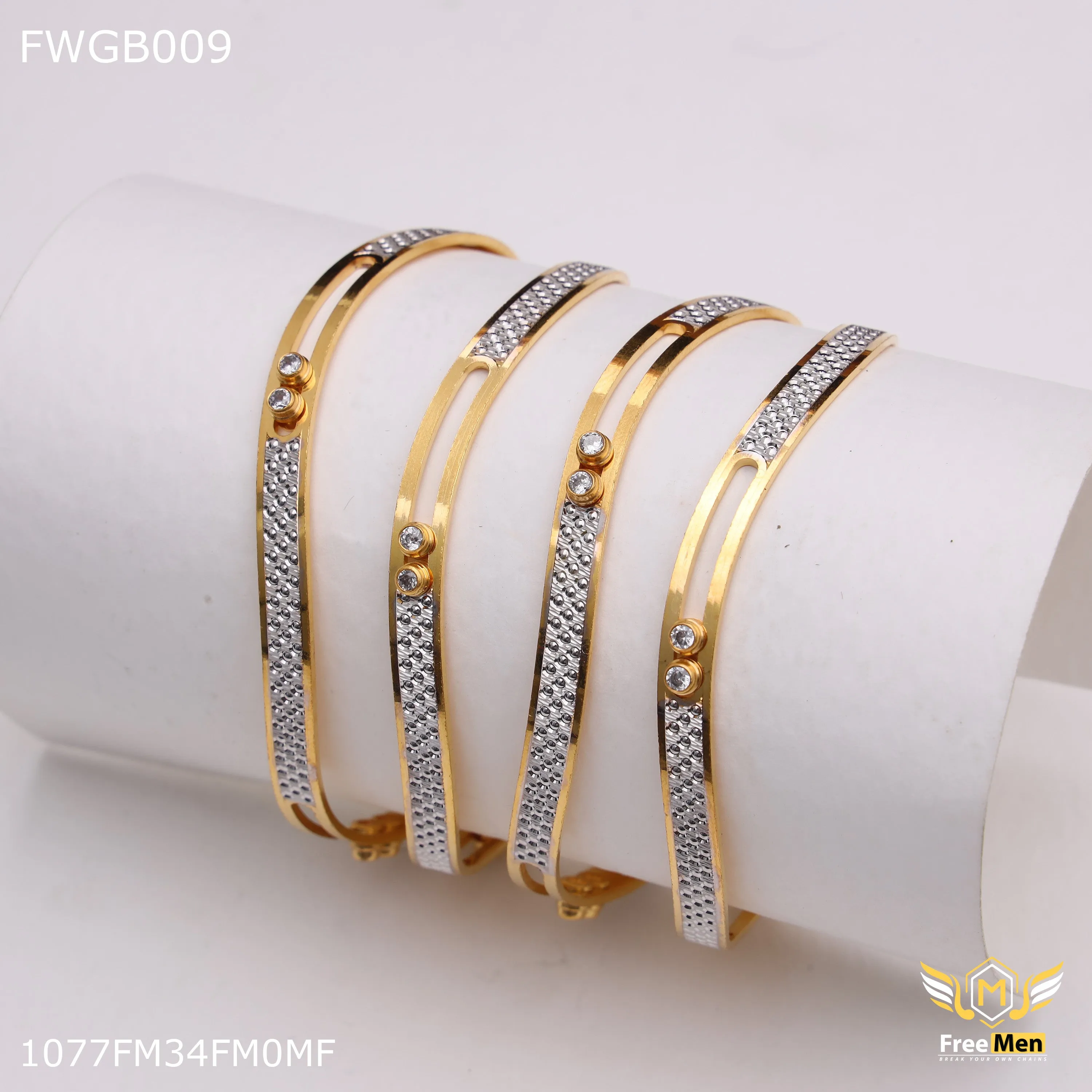 Freemen 1mg floting diamonds bangles gold plated and rhodium for women - FWGB009