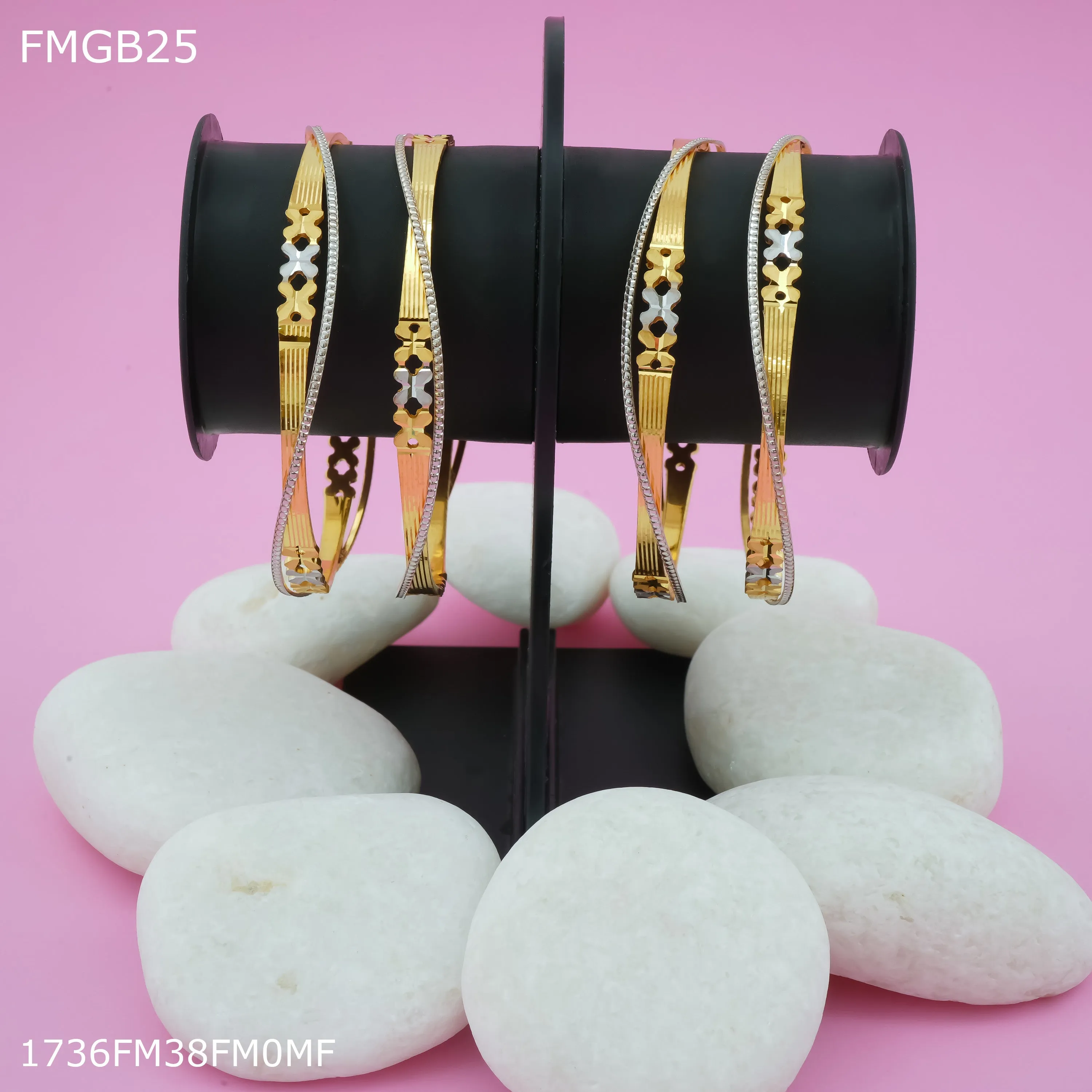 Freemen 1mg laser cut rhodium Bangles For Women - FWGB025