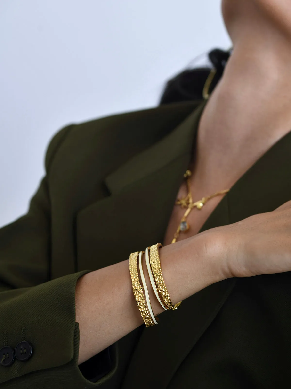Golden Enamel Oval Bangle Bracelet