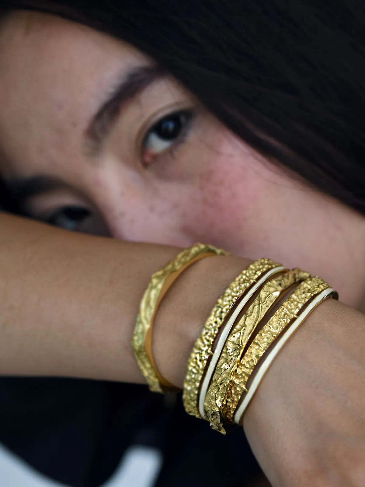 Golden Enamel Oval Bangle Bracelet