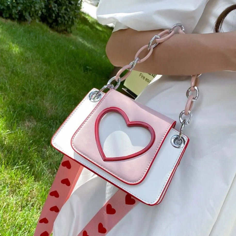Heart Graphic Flap Square Bag