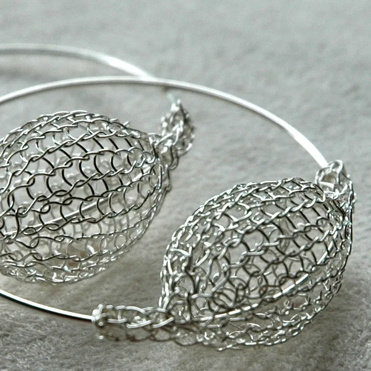 Large Silver Hoop Earrings , Bubble Pod Hoops