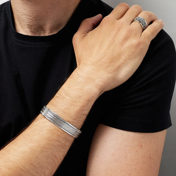 Men's Classic 925 Sterling Silver Braided Bracelet | Unique Solid Silver Bangle
