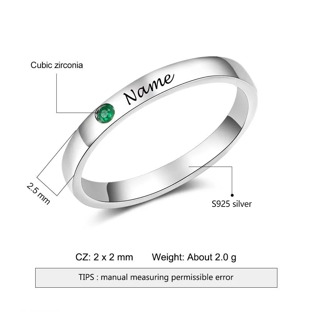 Personalized Sterling Silver Ring - One Custom Name - One Custom Birthstone - Customized Gifts