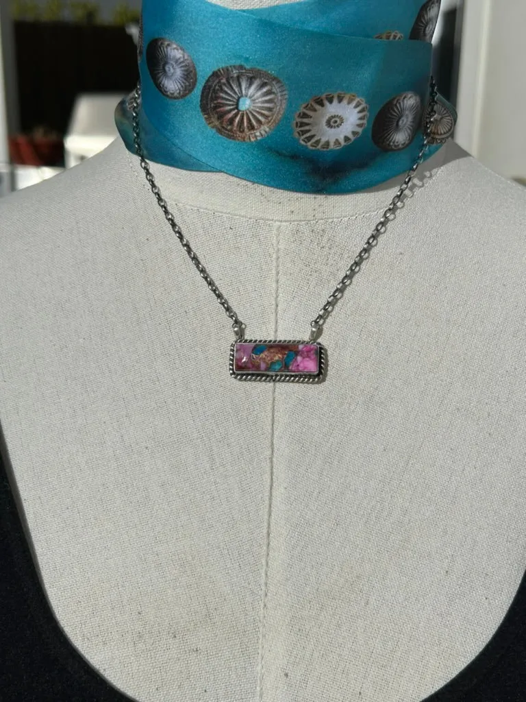 Pink Dahlia Kingman Bar Necklace #4