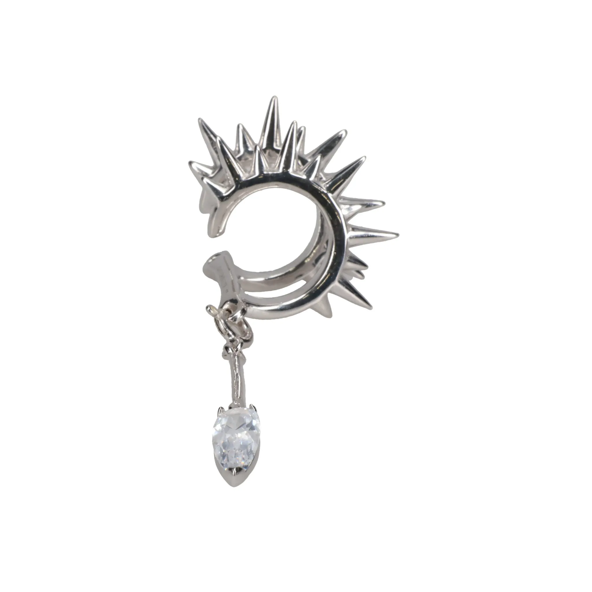 SPIRAL SPUR CLEARCZ DROP EARCUFF / RHODIUM VERMEIL