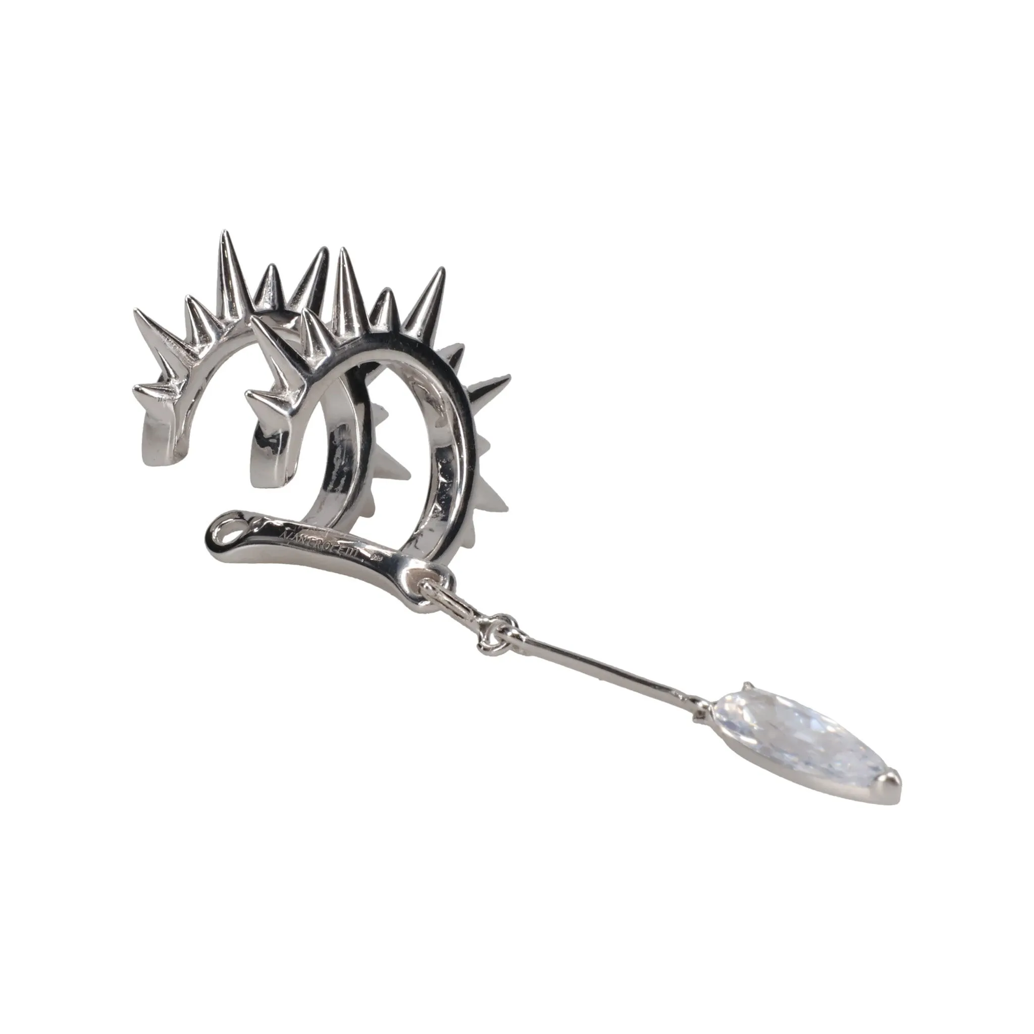 SPIRAL SPUR CLEARCZ DROP EARCUFF / RHODIUM VERMEIL