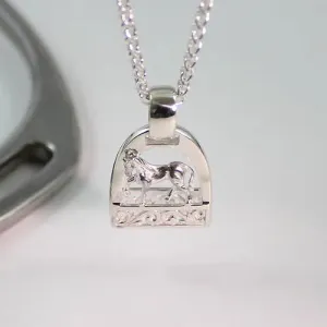 Sterling Silver Scroll Bar Stirrup Pendant with Horse