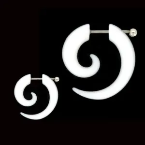 White Acrylic Fake Spiral Ear Taper with Surgical Steel Bar