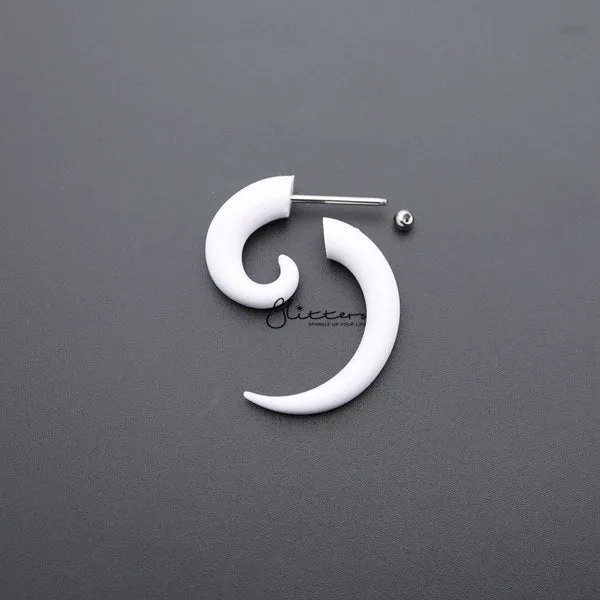 White Acrylic Fake Spiral Ear Taper with Surgical Steel Bar