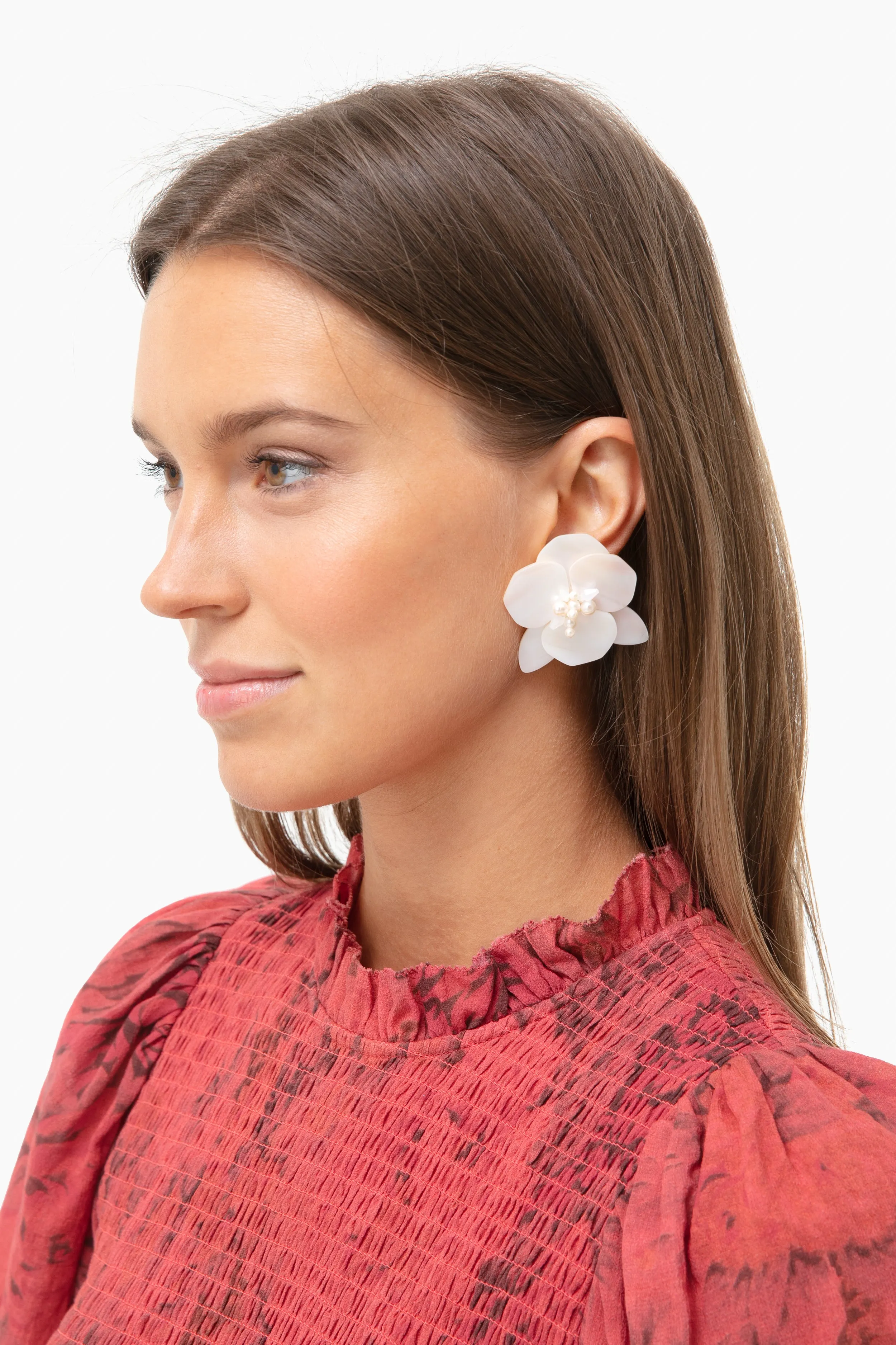 White Peony Earrings